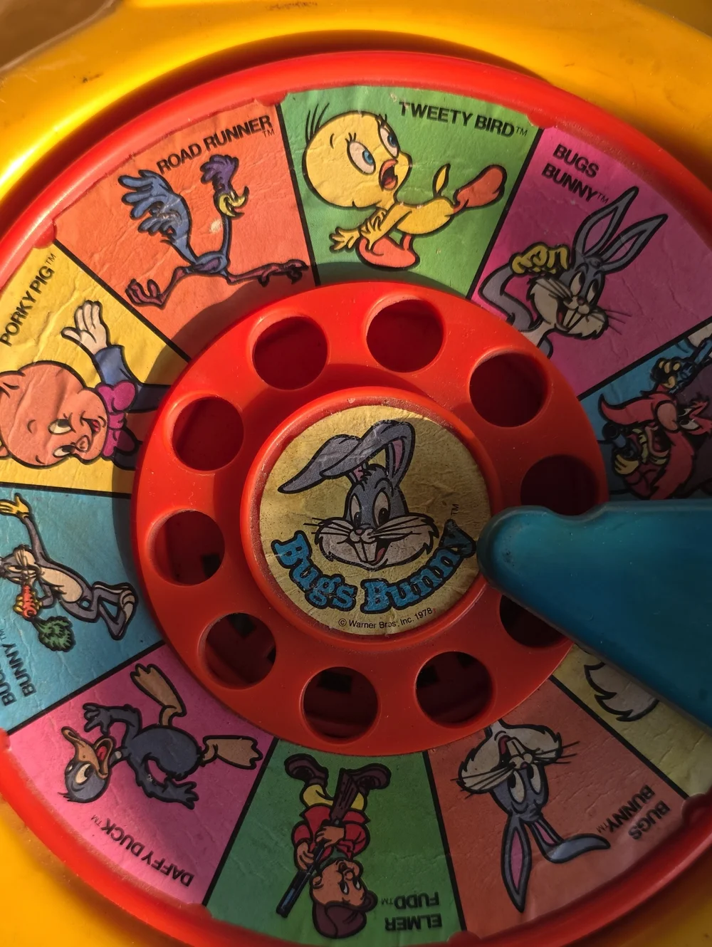 Mattel Yellow Rotary Toy Phone with Red Handle and Blue Dial Pointer
